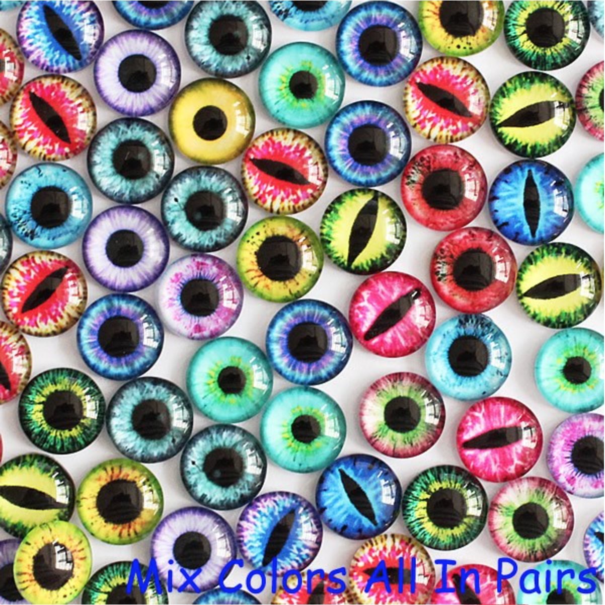 50pcs 12mm Dragon Eyes Round Glass Cabochon Flat Back Glue on Scrapbooking DP038