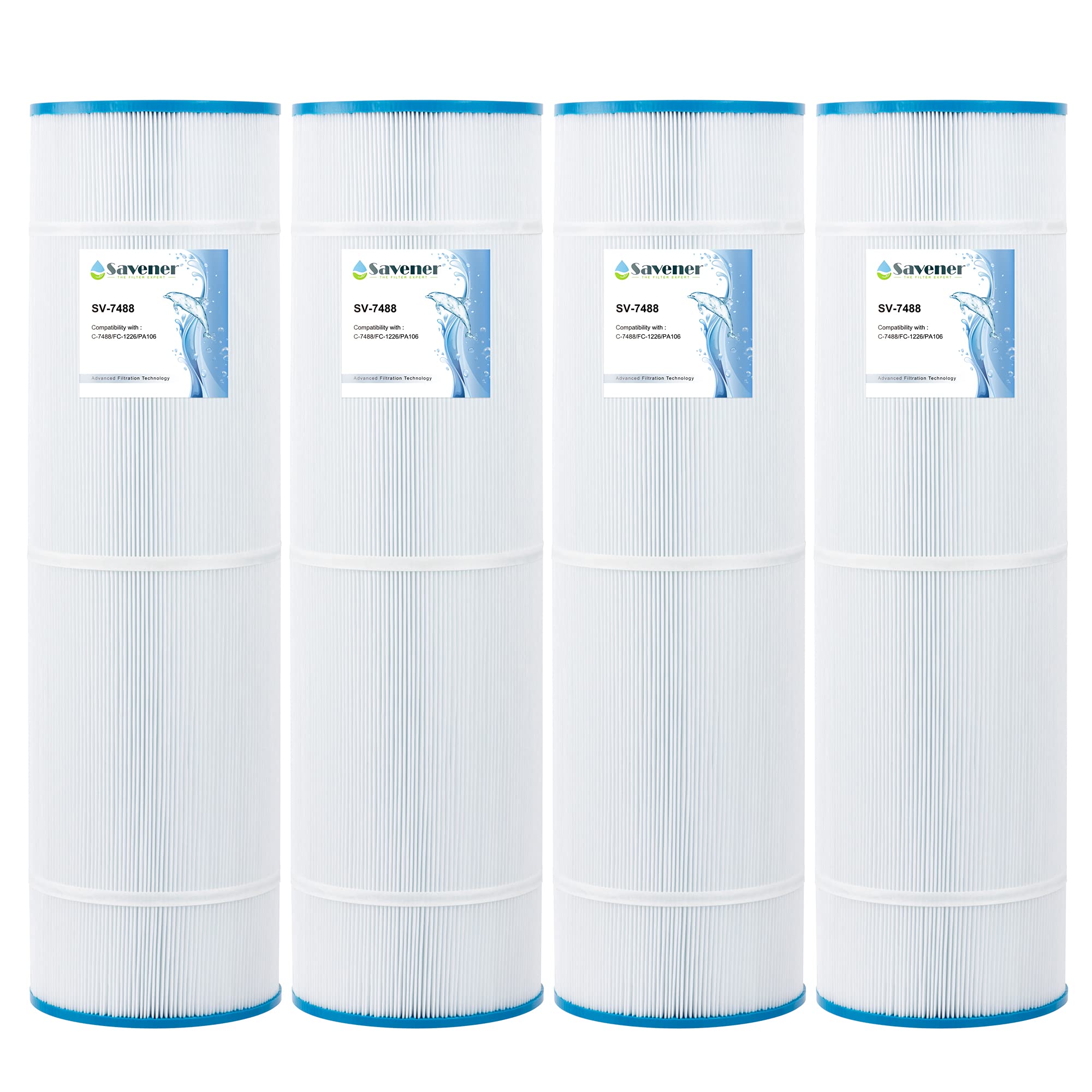 Photo 1 of Savener PA106-PAK4 Swimming Pool and Spa Replacement Filter Cartridge Hot Tub Filter Replaces for Unicel C-7488 106Sq.ft FC-1226 Hayward CX880RE Aladdin 20601 AK-6045 71061 4 Pack