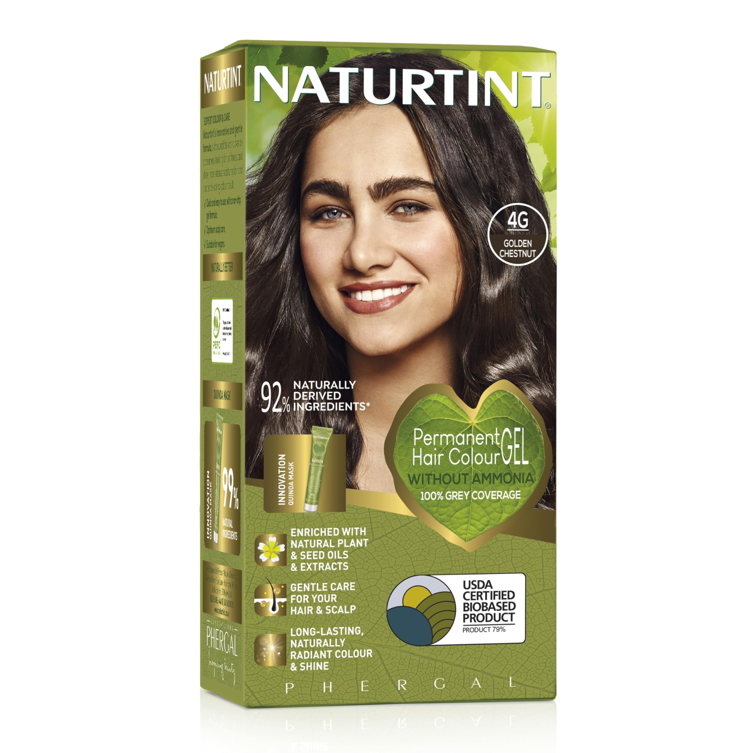 Naturtint Permanent Hair Colour Gel 4G Golden Chestnut, Plant Enriched, Biobased, Ammonia Free, Long Lasting Grey Coverage and Radiant Colour, Nourishment and Protection