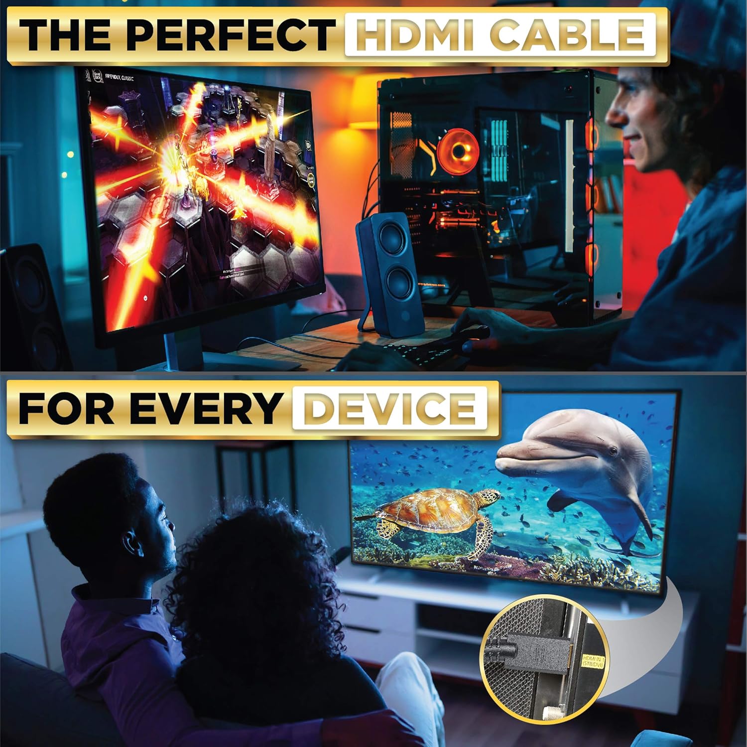 PowerBear 4K HDMI Cable 10 ft | Braided Nylon & Gold Connectors: Electronics