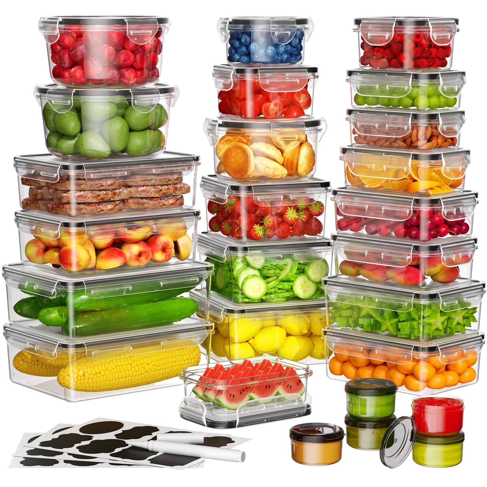 Photo 1 of Food Storage Containers with Lids Airtight Leak proof Meal Prep Container Set for Kitchen Storage, BPA-free, PVC-free Plastic, Microwave/Dishwasher Safe, Labels & Pen