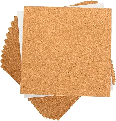 YOUNTHYE 10x 8" Square Self-Adhesive Cork Board Tiles 6mm Thick Bulletin Board