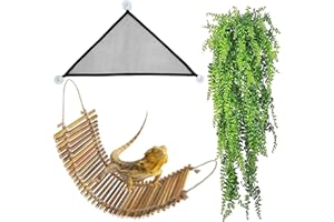kathson Reptile Bridge for Terrarium,Bearded Dragon Wooden Bridges Gecko Hammock with Hanging Plants Lizard Lounger Bamboo Ladder Reptiles Tank Accessories Climbing for Chameleons Geckos Snakes (3Pcs)