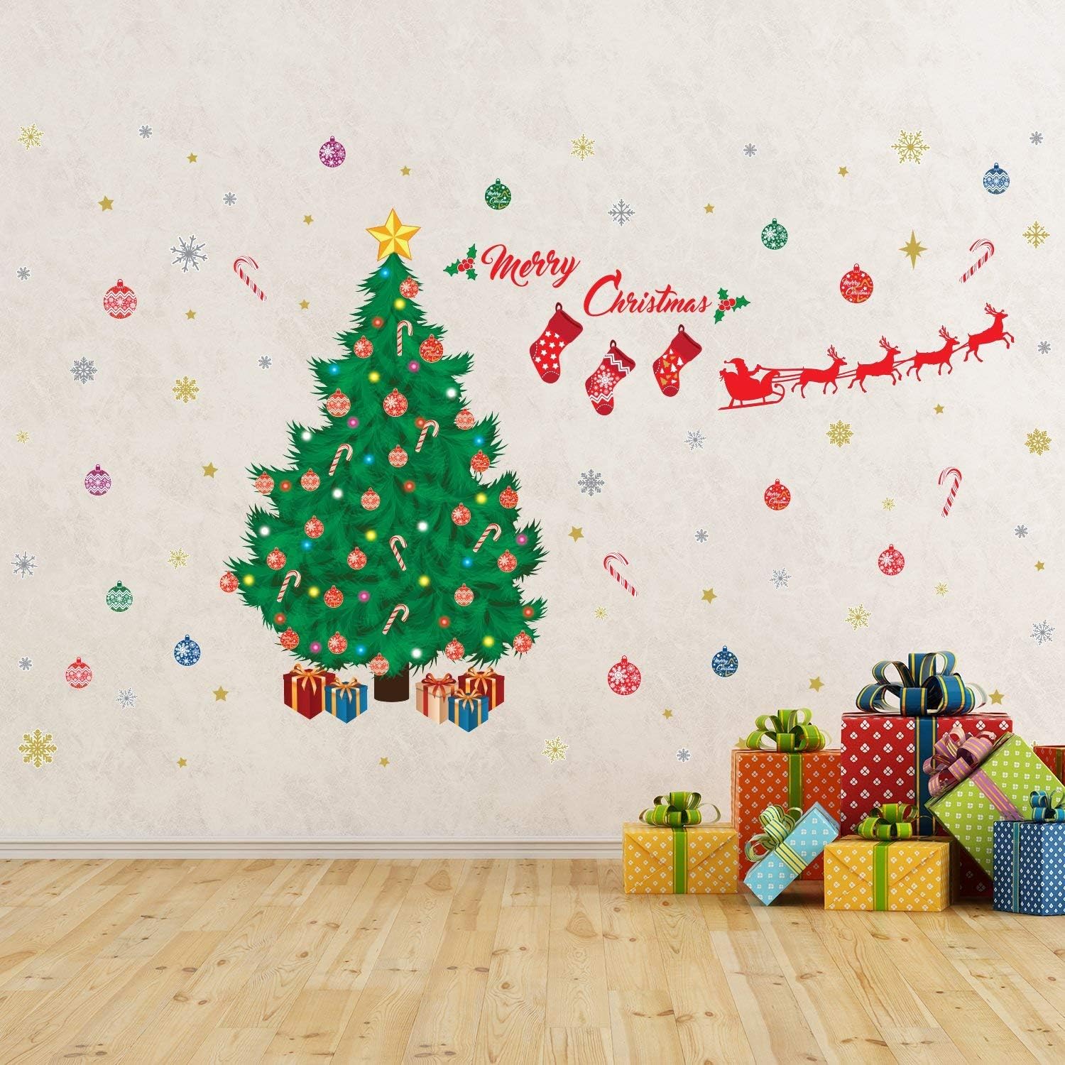 Albero Di Natale A Muro Amazon.Wallflexi Natale Decorazioni Da Parete Adesivi Murali Set Tradizionale Albero Di Natale Decorazione Decalcomanie Soggiorno Bambini Scuola Materna Ristorante Hotel Home Office Decor Multicolore Amazon It Casa E Cucina