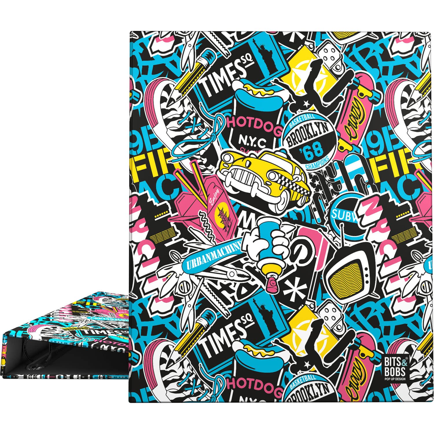 Grafoplás | A4 School Binder | 4 Mixed Rings 25mm | Bits & Bobs Pop Up Design Collection | New York City | FSC Certified