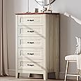 LINSY HOME Beige Dresser for Bedroom, 5 Drawer Dresser with Metal Handles, Chest of Drawers, Tall Dresser for Living Room, Entryway, and Closet