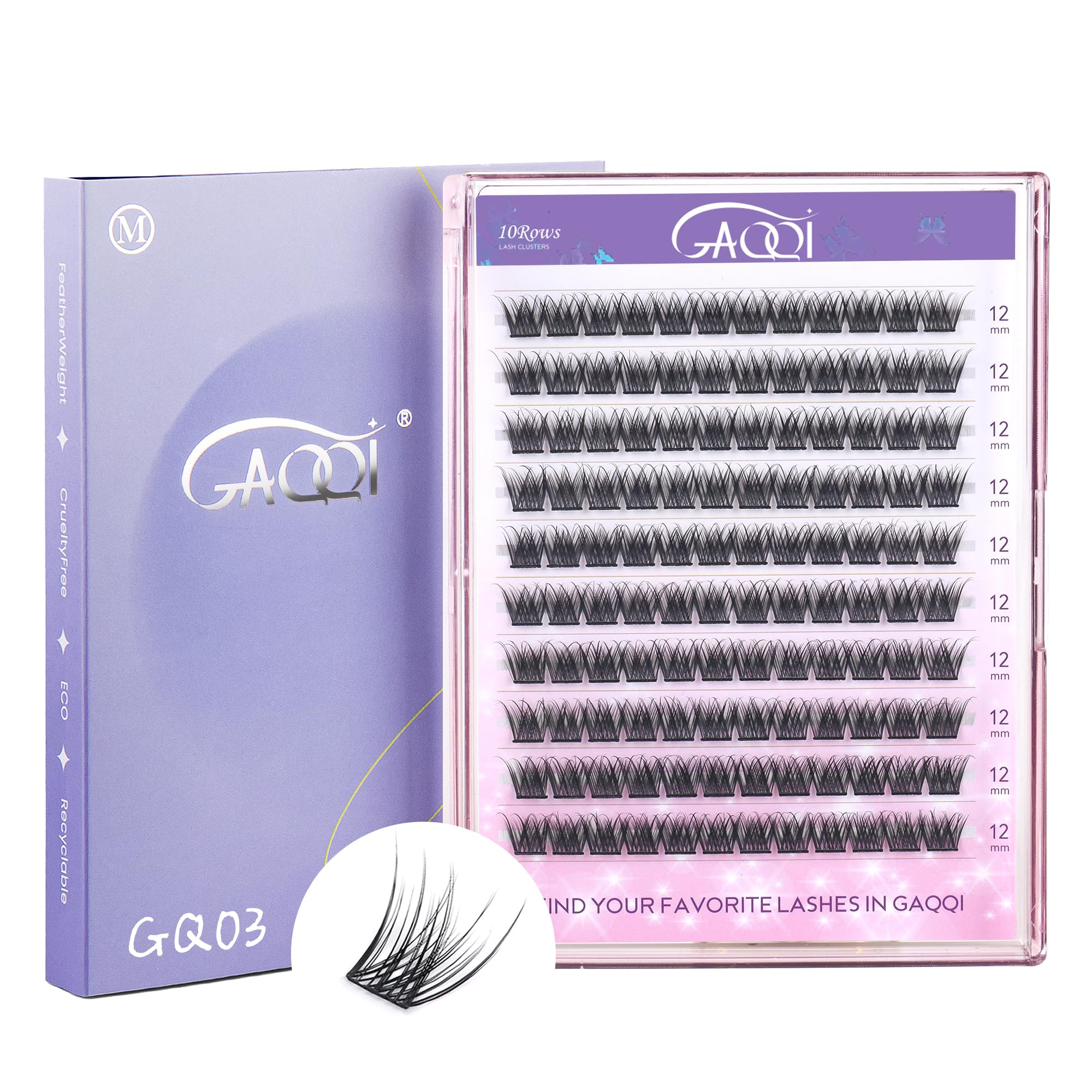 GAQQI Cluster Lashes 12mm Individual Lash Clusters 120Pcs C Curl 12 mm Eyelashes Diy Eyelash Extensions Soft Eyelashes Natural Look False Lashes At Home(GQ03-C 12mm) — image 1