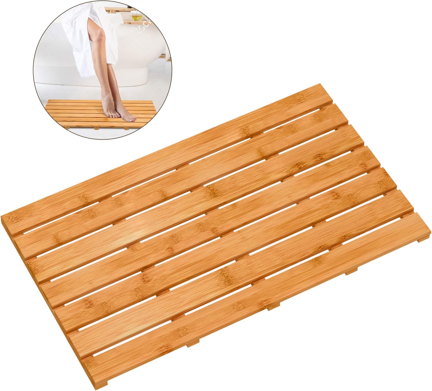 Bamboo Wooden Bath Floor Mat for Luxury Shower NonSlip