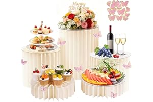LUO TUO TOOL 5 Pack Buffet Risers, Foldable Food Risers for Party Buffet Table and Dessert Table Display Set, Round Cylinder Cupcake and Cake Stands for Food, Dessert and Jewelry