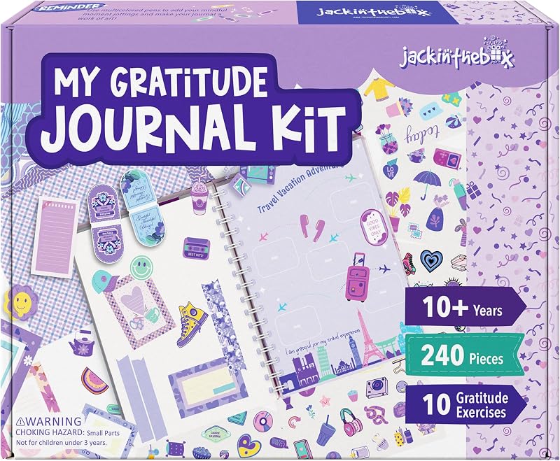 jackinthebox Gratitude Journal Kit for Girls 8-12 242 pcs Scrapbook Set