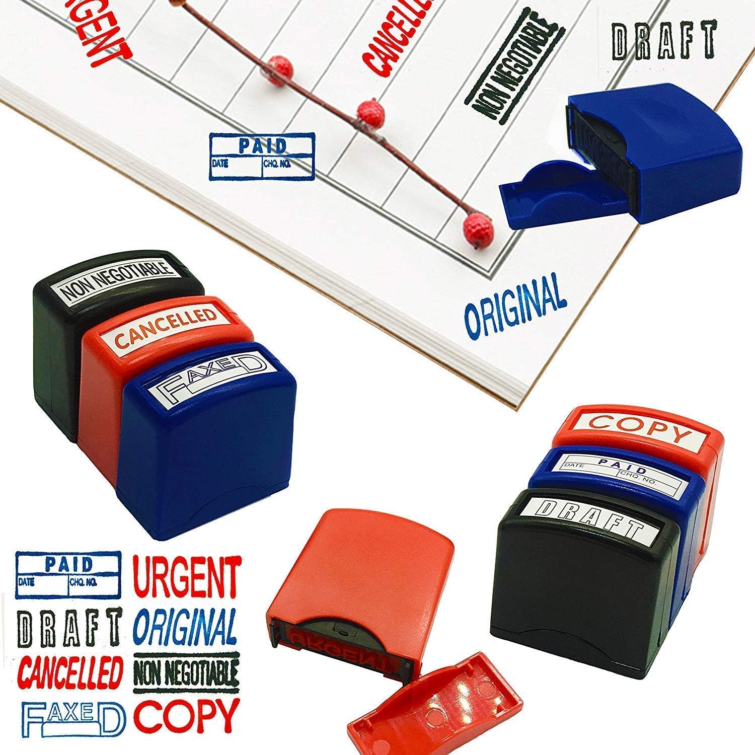 Home Office Business Rubber Stamp - Self Inking Pre-Inked Office Stamp Set, Message Account Stamp Office Stationary Stamper Business Paper Work Text File Stamps(8PCS) : Office Products