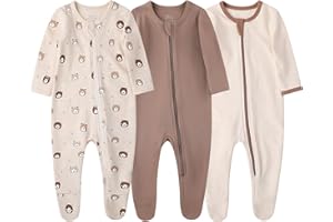 O2 BABY Baby Boys Girls Organic Cotton Zip-Front Sleeper Pajamas, Footed Sleep 'n Play
