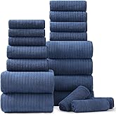 18 Piece Bath Towels Set,Soft Family Bathroom Towel Set with Hanging Loops-6 Bath Towels,6 Hand Towels,6 Washcloths,Highly Absorbent Quick Dry Shower Towel for Bathroom,Hotel,Spa-Navy Blue Towel Set