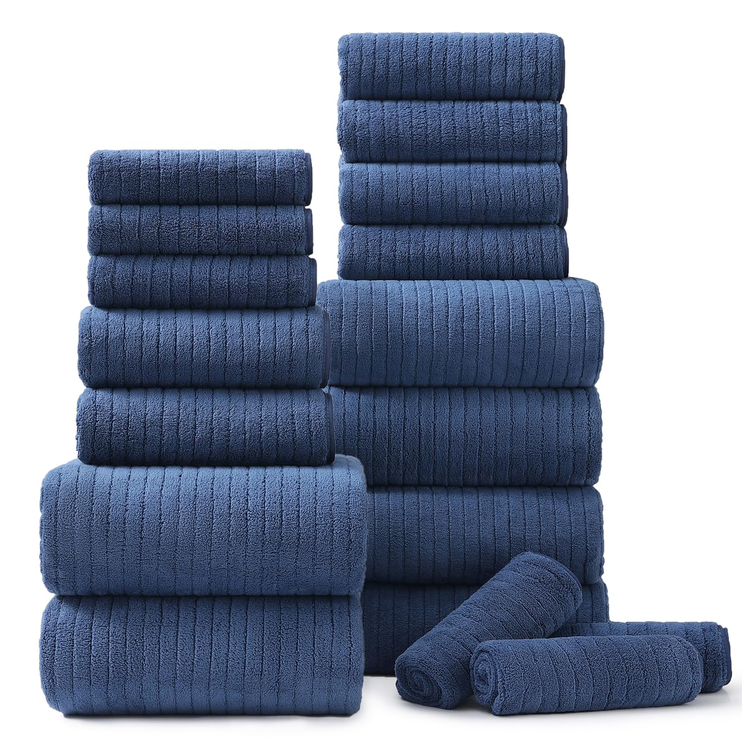 Photo 1 of 18 Piece Bath Towels Set,Soft Family Bathroom Towel Set with Hanging Loops-6 Bath Towels,6 Hand Towels,6 Washcloths,Highly Absorbent Quick Dry Shower Towel for Bathroom,Hotel,Spa-Navy Blue Towel Set