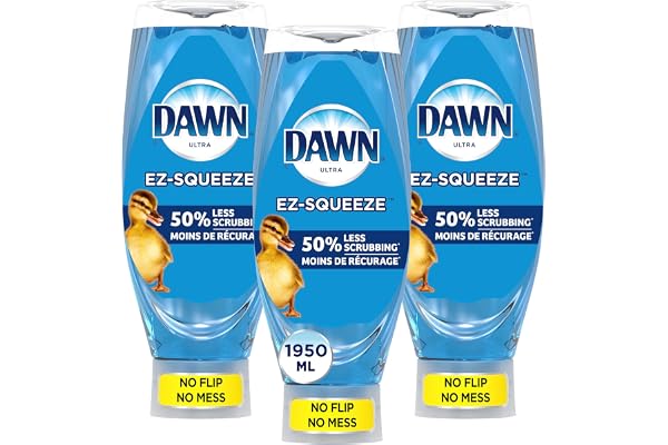 Dawn Ultra EZ-Squeeze Dish Soap Liquid, Dishwashing Liquid, Grease Removal, Upside Down Bottle, Original, 3x650mL