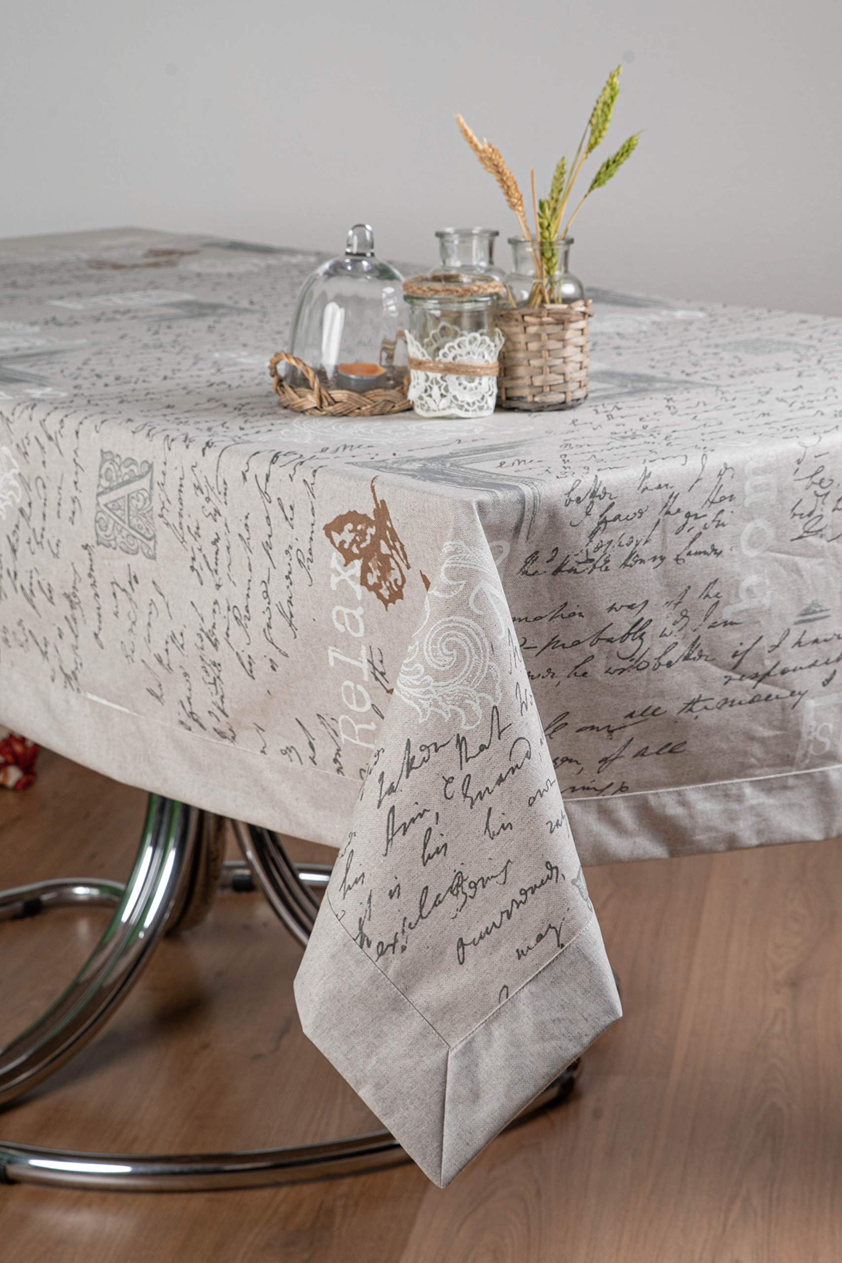 ESSE HOME - Stain Resistant Table Cover - Cotton Blend - Rectangular-Square-Round-Oval - LUISA (Oval 140x240, 003)