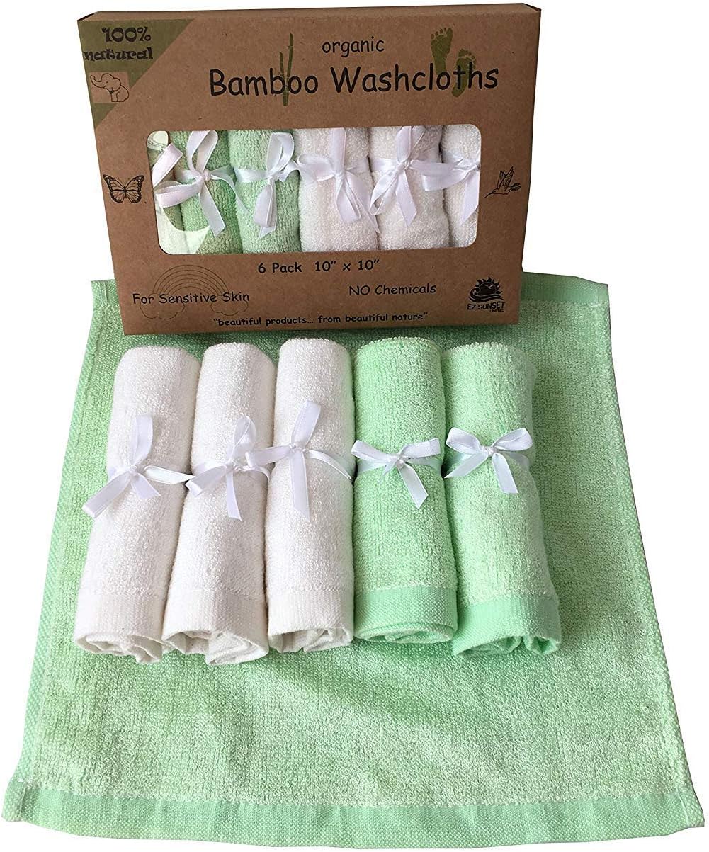 Baby Washcloths, Organic Bamboo, Ultra Soft (6-Pack) for Sensitive Skin