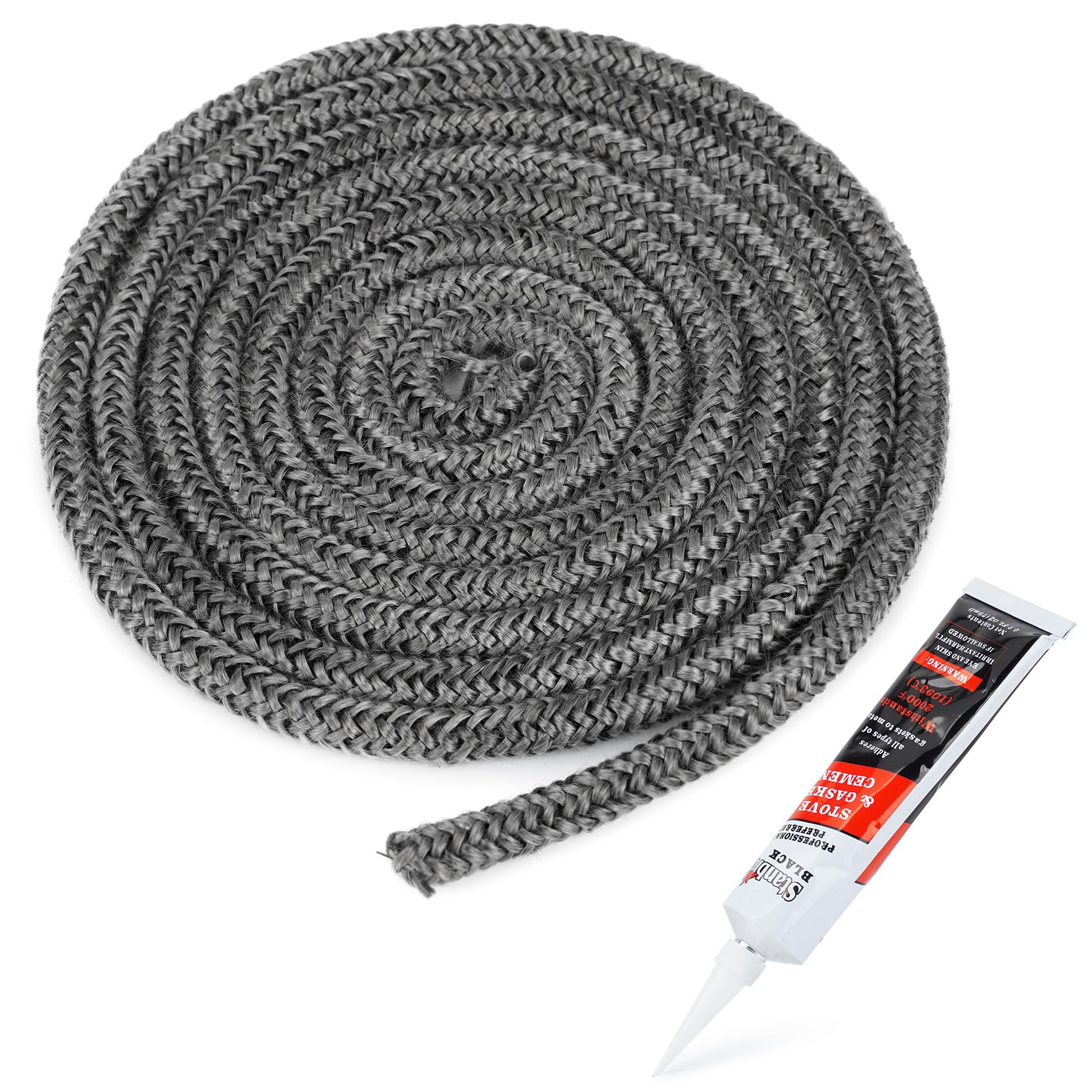 Photo 1 of Stanbroil Wood Stove Gasket, 1/4" x 84" Graphite Impregnated Fiberglass Rope Seal and High-Temperature Cement Gasket Kit Replacement for Wood Stoves Door