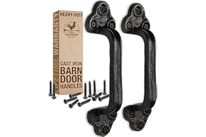 MY FANCY FARMHOUSE Heavy Duty Barn Door Handles (Set of 2) Black Rustic Cast Iron Gate Handles - Farmhouse Decor, Strong Closet Sliding Door Pull - with Hardware (Large - 9 inches, Indoor & Outdoor)