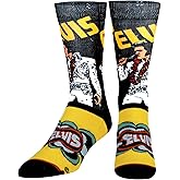 Odd Sox-Elvis Presley Crew Sock-King of Rock N' Roll Novelty Sock-Size Large for Men & Women-Gift Fans & Collectors