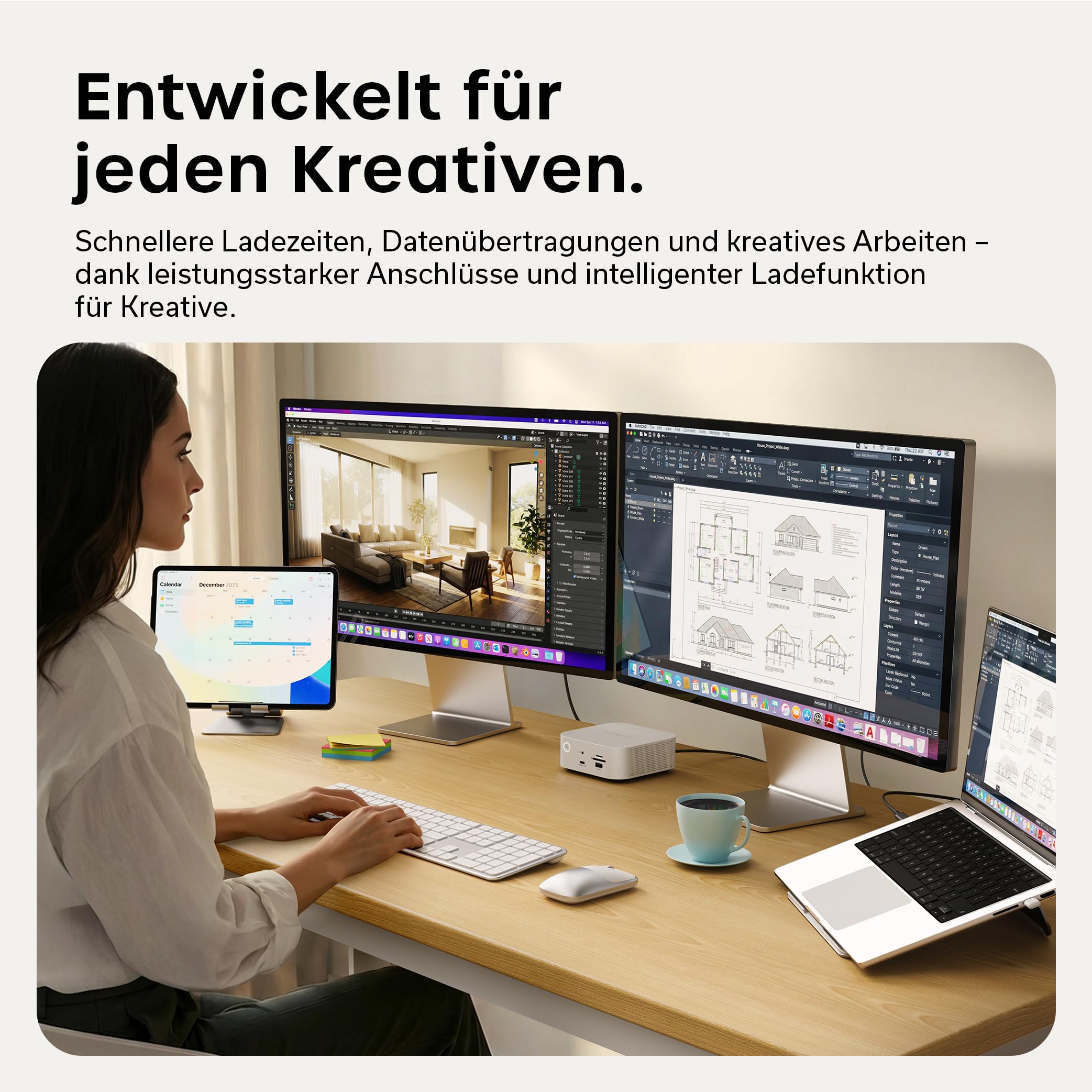 SATECHI Thunderbolt-5 CubeDock™ Dockingstation, 80-120 Gbit/s (USB4 komp.), integriertes NVMe SSD Gehäuse, 140W Laden, Multi-Display bis 8K, USB-C & USB-A 10 Gbit/s, aktive Kühlung, Silber 7