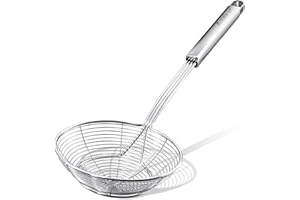 Anaeat Stainless Steel Spider Strainer Skimmer - Solid Kitchen Strainer Ladle with Long Handle for Cooking and Frying, Reinfo