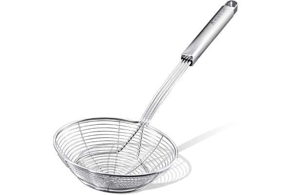 Anaeat Stainless Steel Spider Strainer Skimmer - Solid Kitchen Strainer Ladle with Long Handle for Cooking and Frying, Reinfo
