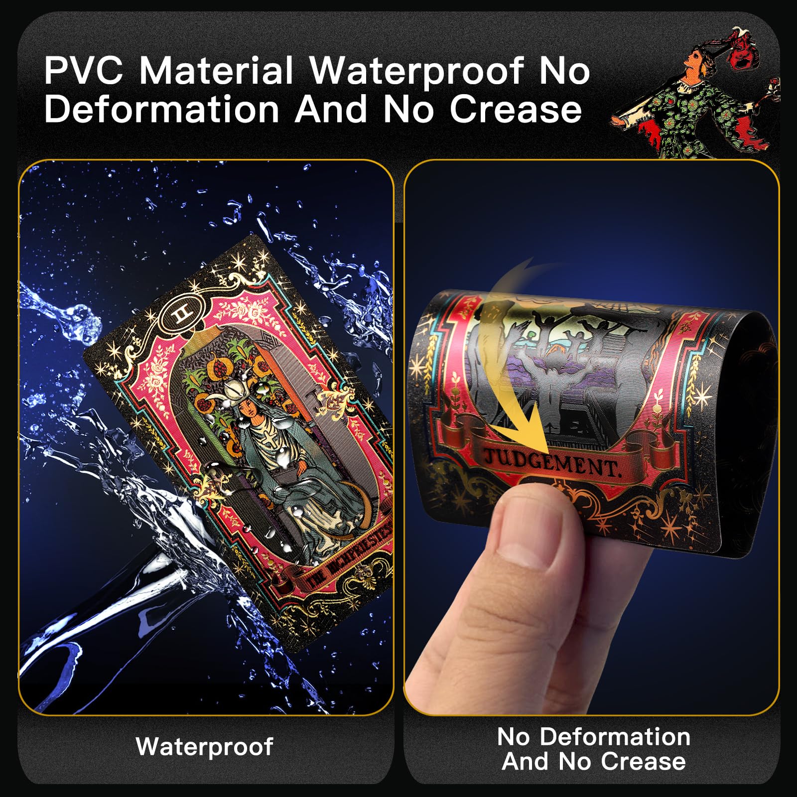 SUNHHX Tarot Cards, 78 Gold foil Tarot Cards Deck for Beginners and Professional Player with Box Tarot PVC Durable Waterproof Wrinkle Resistant