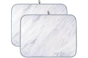 AELS XL 24" x 18" Dish Drying Mat, Set of 2, for Kitchen Counter, White Marble Reversible Absorbent Microfiber Dish Drainer/R