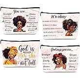 Luvsweets African American Makeup Bags - 4Pcs Inspirational Gifts for Black Women, Afro Queen Cosmetic Toiletry Bags with Zipper Pouch Organizer, Black Girls Owned Gifts for Friends Sisters Mom
