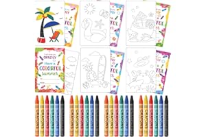 Pasimy 24 Set End of Year Students Gifts from Teacher Have a Colorful Summer Postcards and Crayons Last Day of School Party Favors Coloring Postcard for Kindergarten Preschool Gifts Supplies(Classic)