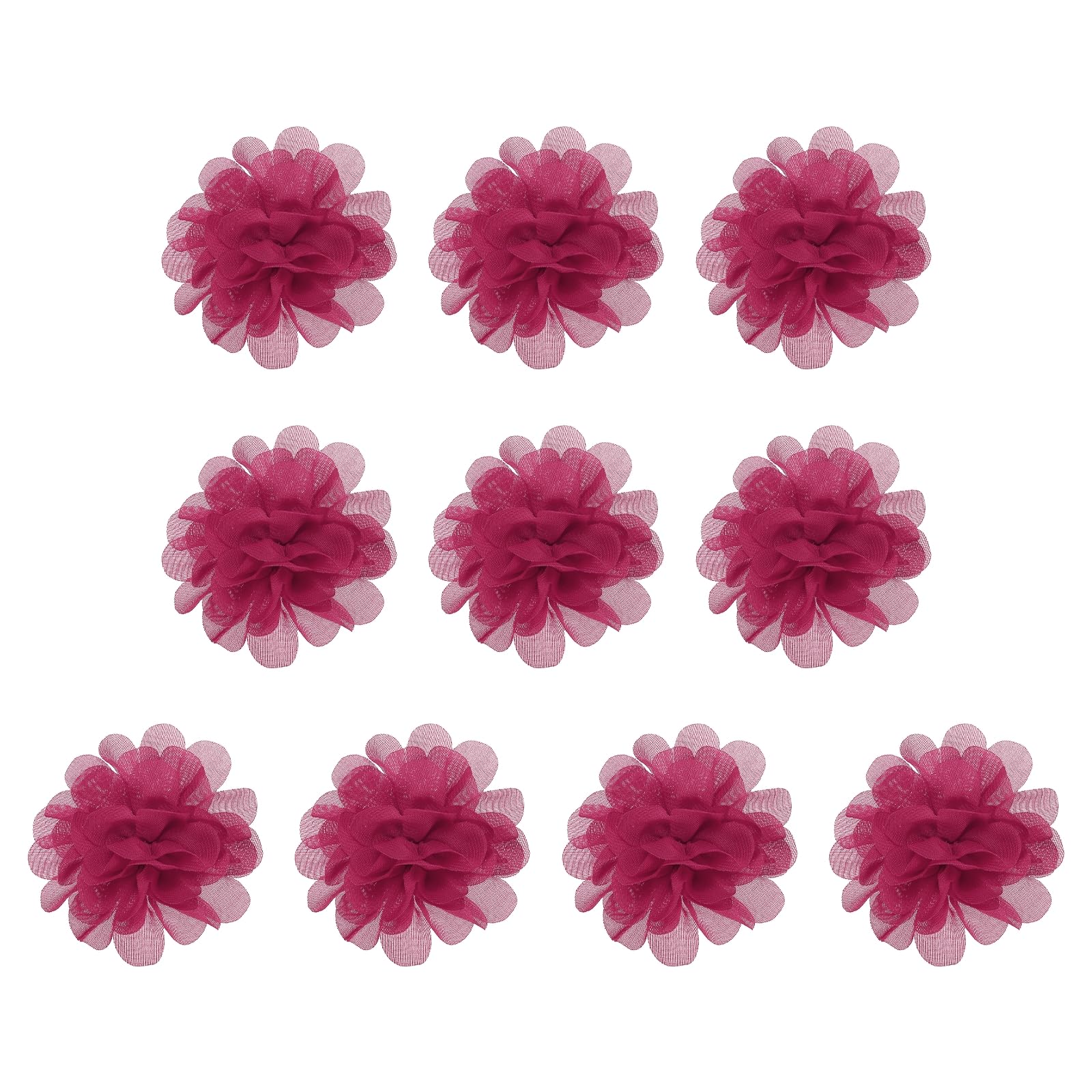 PATIKIL 2.8" Chiffon Flowers, 10 Pcs Mesh Fabric Flowers Sewing Fabric Appliques Headband Embellishments for DIY Craft Wedding Decor, Hot Rose — image 1