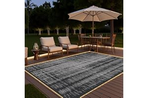 MontVoo Outdoor Rug Waterproof 9x12 ft with Strip Lights Outdoor Patio Rug Mat Reversible Plastic Straw Rug Outside Outdoor Rug for RV Camping Picnic Balcony Backyard