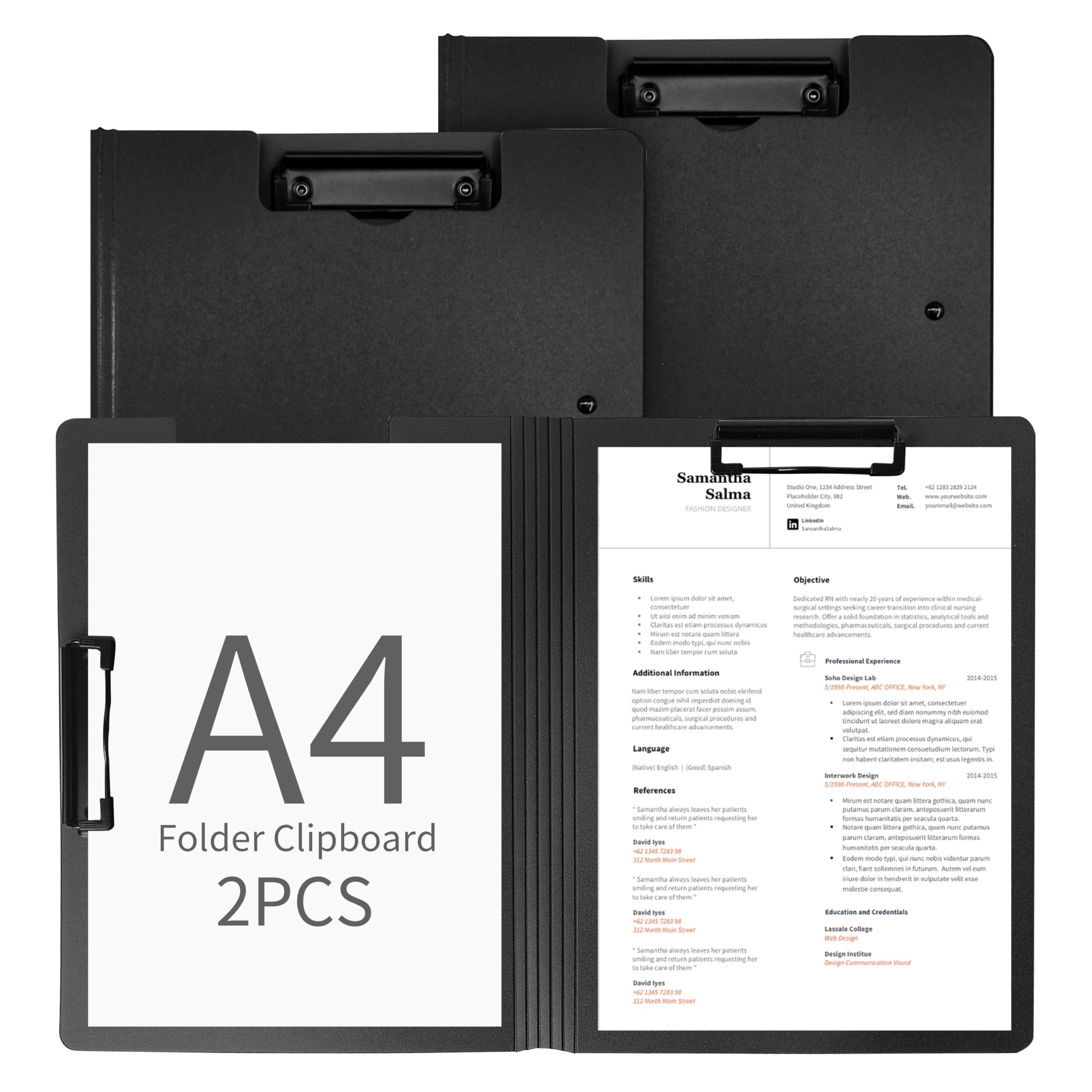 Photo 1 of 2 PCS Clipboard Foldable,360°Cover Folder Clipboard Plastic Clipboards with Double Low Profile Clip,File Folder Storag Clipboards for A3 A4 Paper, Clip Boards for Office School Supplies(Black)
