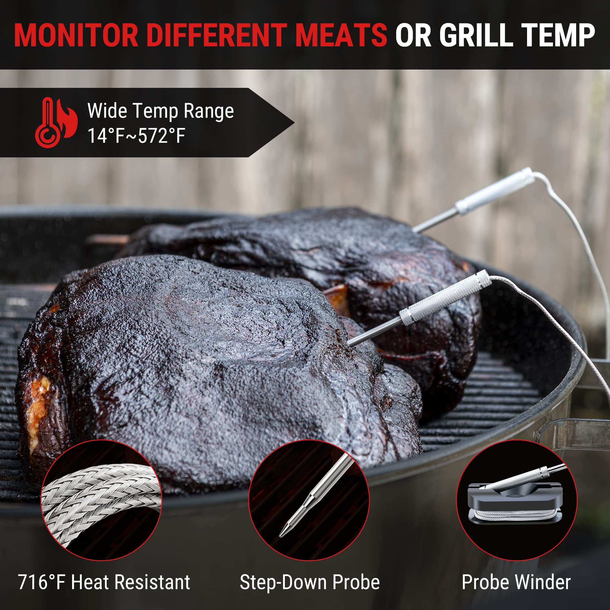 ThermoPro Wireless Meat Thermometer of 650FT for Smoker Oven, Bluetooth