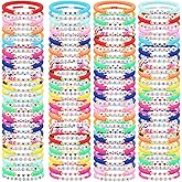 Equsion 100 Pcs Beaded Friendship Bracelets Bulk Colorful Inspirational Stretch Bracelets Y2k Preppy Adjustable Jewelry for Rainbow Princess Women Beach Party Favor Gifts(Love Heart)