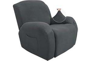 JIVINER Super Stretch Recliner Chair Covers 4 Pieces Sofa Slipcover for Recliner Chair Spandex Soft Recliner Slipcover with Pockets Recliner Furniture Protector (Recliner, Dark Gray and Black)