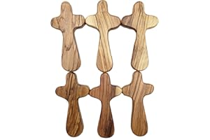 Zuluf 6 Medium Hand Carved Olive Wood Crosses from Holy Land with 6 Holy Land Certificates - Olive Wood Small Pocket Holding Healing Crosses From Israel - 9.5cm / 3.7 Inches Each Cross - CRS111