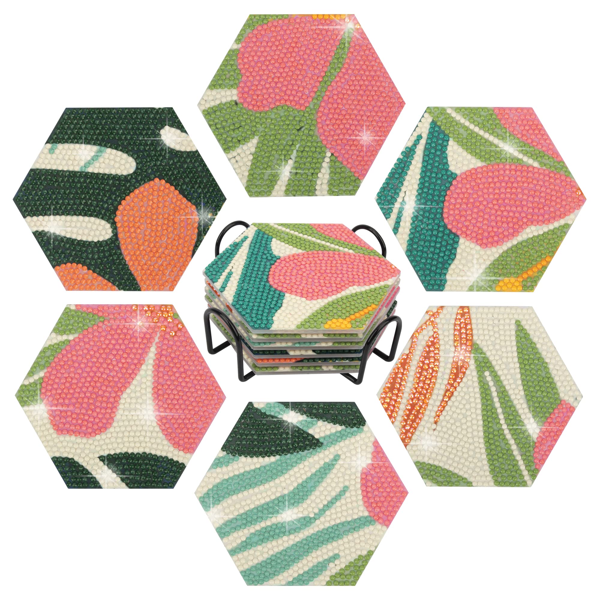 Temlum 6 Pcs Diamond Painting Coasters Kit with Holder, Flower Diamond Art Coasters Kits for Beginners, Adults Art Craft Supplies