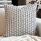 Aeckself Handmade Boho Chenille Tufted Pillow Cover 20x20 Inch, Decorative Square Throw Pillow Cover Neutral Pillowcase for Couch Bedroom Living Room, Grey Blue