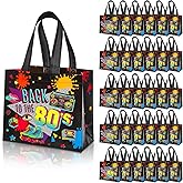 Blosssound 30 Pcs 80s Party Favor Bags Bulk Back to the 80's Nonwoven Gift Tote Bags Hip Hop Candy Goodie Treat Wrapping for Retro 1980s Theme Neon Disco Rock Hippie Birthday Party Supplies Decoration