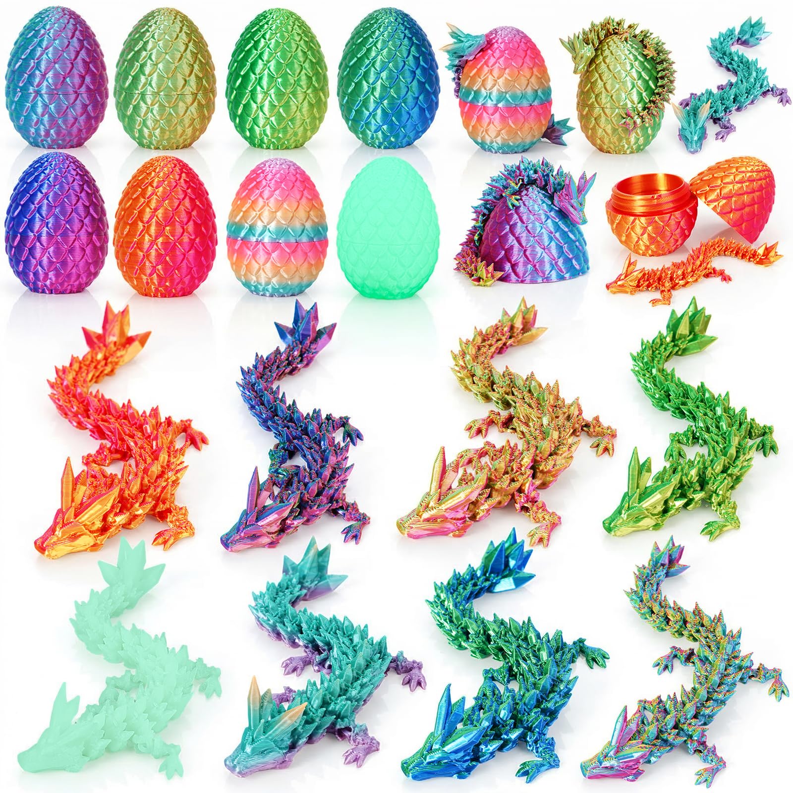 8PCS 3D Printed Dragon, Easter Dragon Eggs, Mystery Dragons Egg Fidget Toy, Easter Basket Stuffers 3D Printed Animals Set — image 1