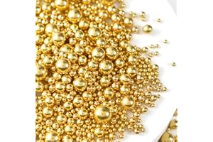 JOYVITAS Gold Pearl Sprinkles for Cake Decorating, 150g/5.29oz, Mix Size, Edible Sugar Candy Pearls, Cake Decorations, Cupcake, Cookies, Ice cream Topper, Holiday, Wedding Party, Easter, Christmas Supplies