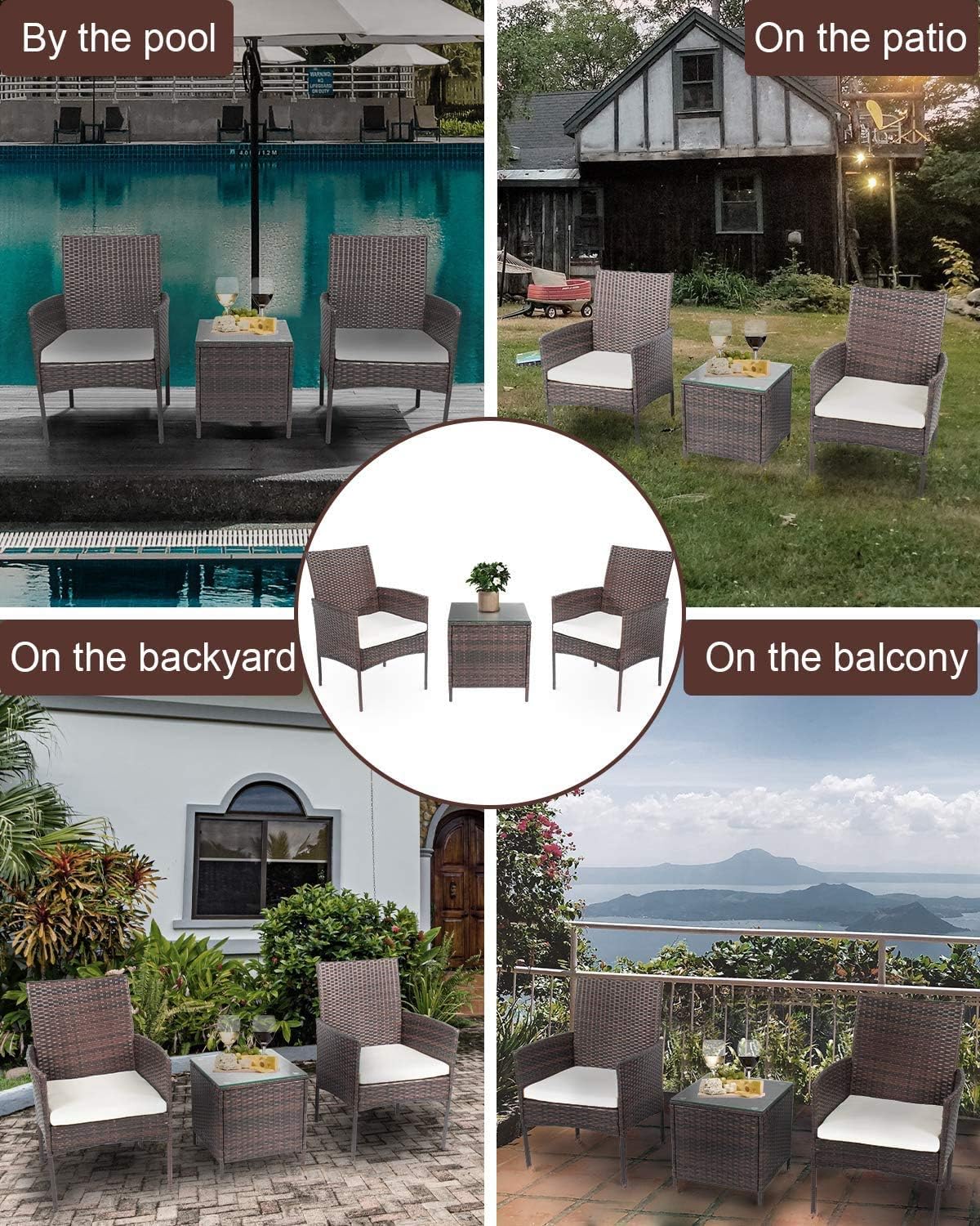 high quality patio furniture sets on Conversation Sets Hcromat 3 Pieces Patio Furniture Sets Brown Modern Outdoor Woven Wicker Patio Lawn Garden