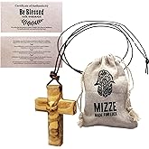 Wooden Cross Necklace for Men and Women - Olive Wood Cross Pendant on Long Adjustable Brown or Black Leather Cord Necklace - Wood Cross Pendant Gift for All Ages