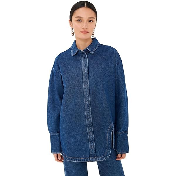 【ASKKNY】OVERSIZED DENIM SHIRT ASKK NY Women's Oversized Denim Shirt, Palm Canyon, Blue, XS