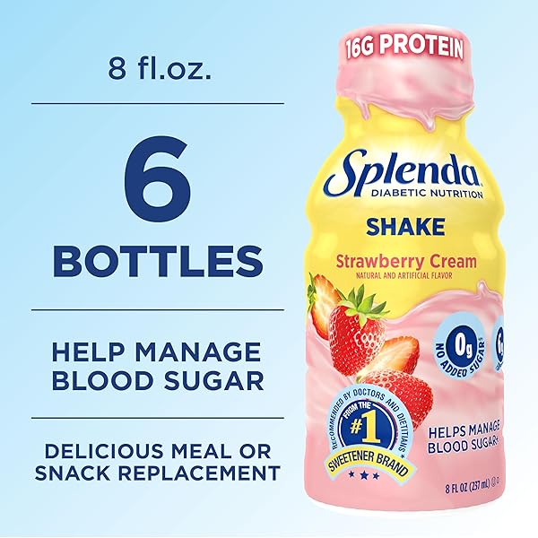 SPLENDA DIABETES NUTRITION SHAKES – MEAL REPLACEMENT SHAKE, 8 FLUID OUNCES PER BOTTLE (STRAWBERRY CREAM, 6 PACK)