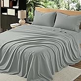 OnlySet 4Pcs Organic Linen Sheets King Size, 100% French Linen from Normandy, Breathable Earl Gray King Sheet Set with 16 Inch Deep Pocket, 1 Flat Sheet, 1 Fitted Sheet, 2 Pillowcases