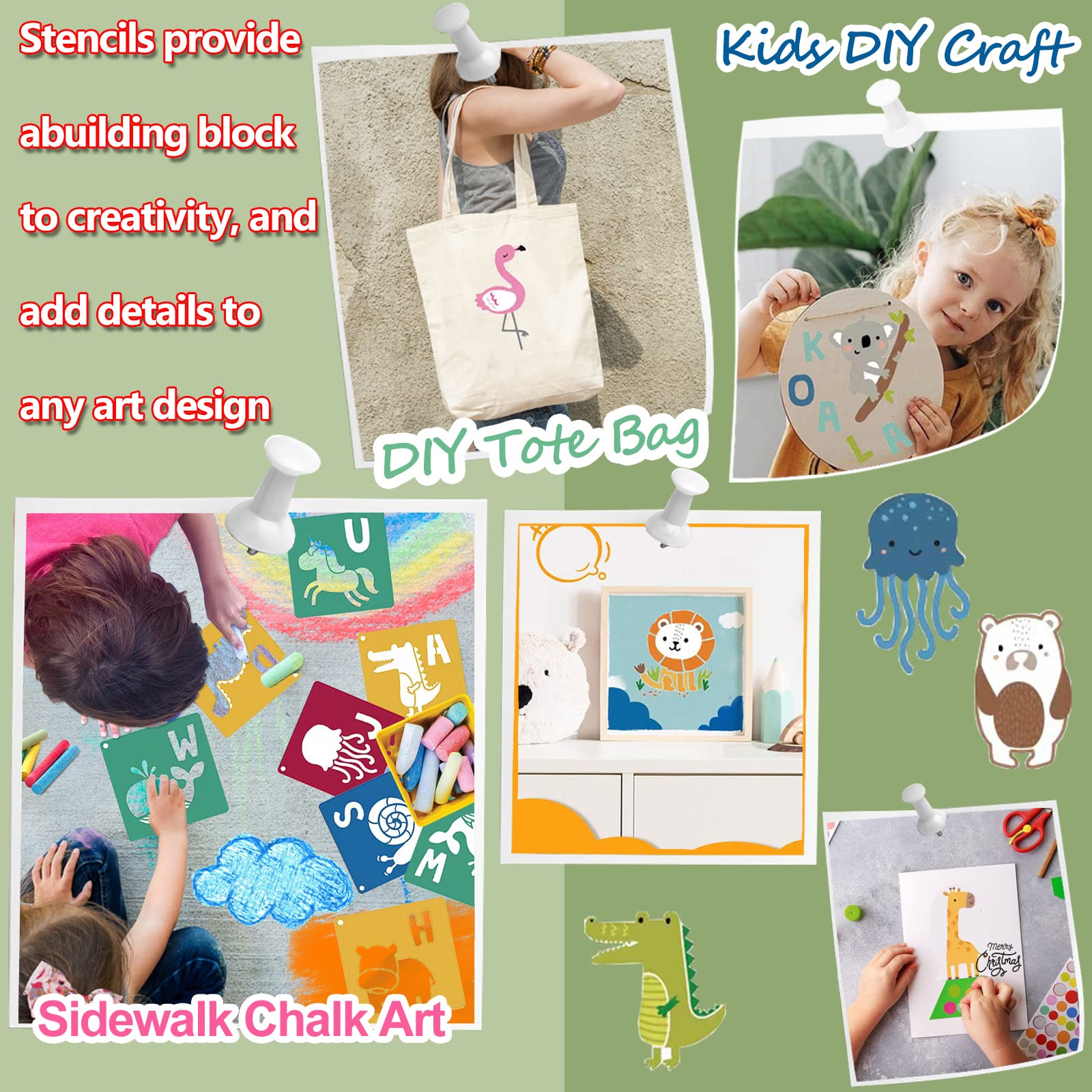 Stencils for Kids 26pcs Animal Drawing Stencils 8x8 Large Reusable Plastic Stencils with Letter A-Z for Boys Girls DIY Crafts