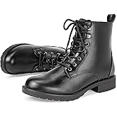 LISYIIZ Women's Ankle Combat Boots Lace Up Booties with Side Zipper Low Heel Fashion Combat Booties for Fall Winter Casual Wear